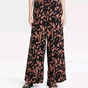 NWT A New Day Women's XL High-Rise Wide Leg Linen Pull-On Pants Black Brown